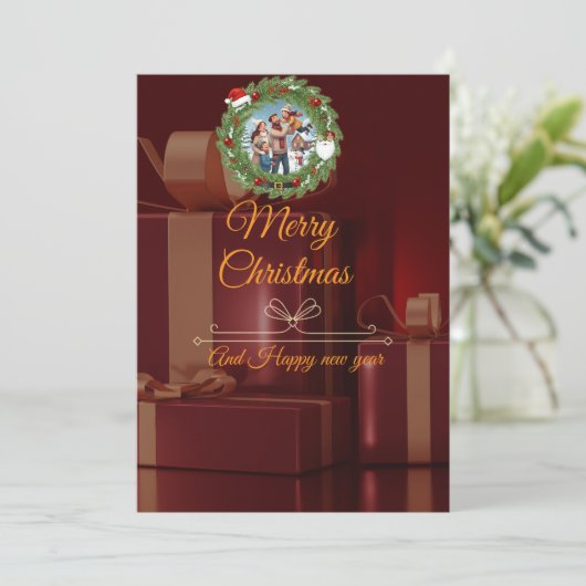Save The Date LUXURY Black & Gold Photo Christmas Card (Debout devant)