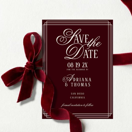 Save The Date Luxury Burgundy Calligraphy Wedding