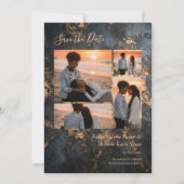 Save The Date Luxury Dark Grey Gold Wedding 4 Photo Collage (Devant)