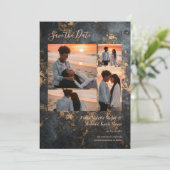 Save The Date Luxury Dark Grey Gold Wedding 4 Photo Collage (Debout devant)
