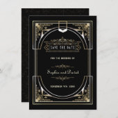 Save The Date Luxury Gold Black Great 20s Style Mariage (Devant / Derrière)