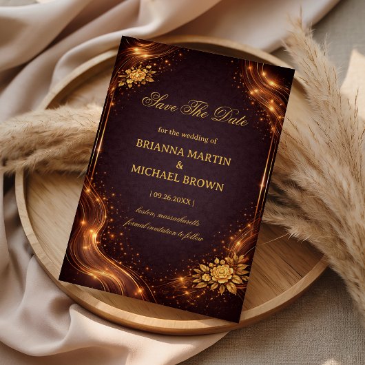 Save The Date Luxury Gold Sparkle Wave