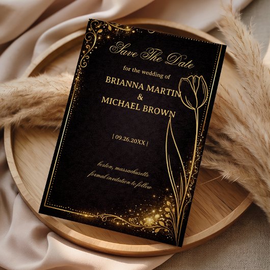 Save The Date Luxury Gold Tulip Sparkle