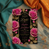 Save The Date Luxury Hot Pink Glitter Rose