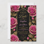 Save The Date Luxury Hot Pink Glitter Rose (Devant)