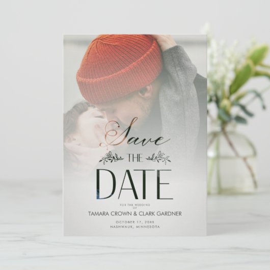 Save The Date Luxury Modern Transparency Wedding Photo Script (Debout devant)