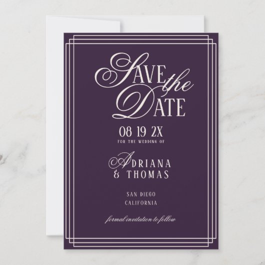 Save The Date Luxury Purple Calligraphy Wedding (Devant)