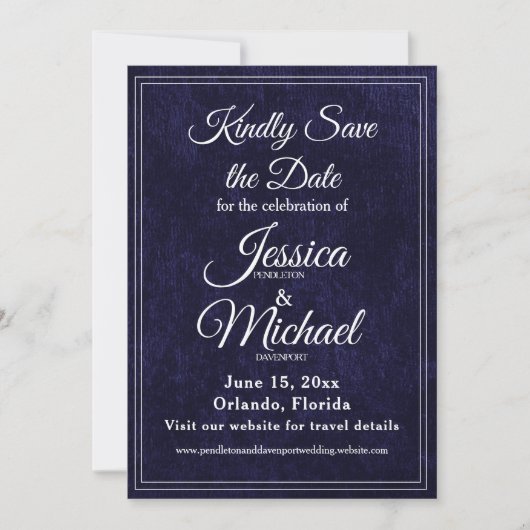 Save The Date Luxury Velvet Navy Blue Monogram Wedding (Devant)