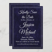 Save The Date Luxury Velvet Navy Blue Monogram Wedding (Devant / Derrière)