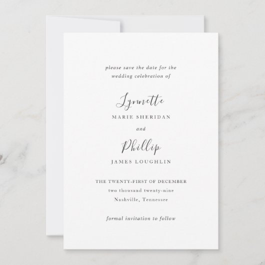 Save The Date Lynnette Mariage traditionnel élégant (Devant)
