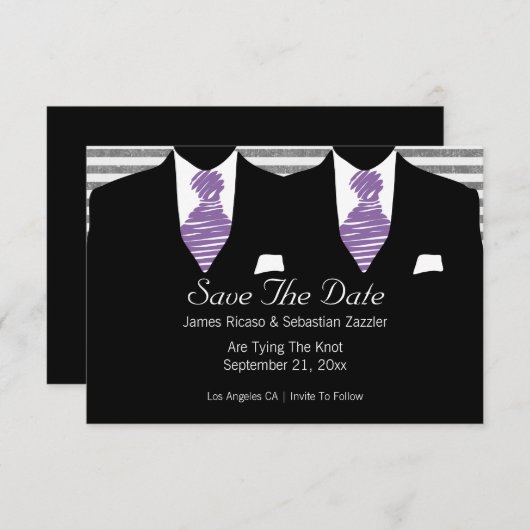 Save The Date M. Et M. Deux Costumes Mariage Gay Violet (Devant / Derrière)
