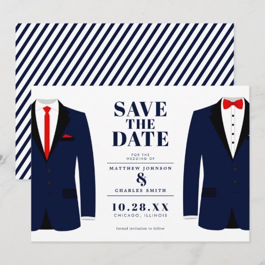 Save The Date M. & M. Mariage Moderne Smoking Navy - Épargnez la (Devant / Derrière)