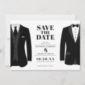 Save The Date M. & M. Mariage Moderne Tux Noir - Épargnez la Dat (Devant)