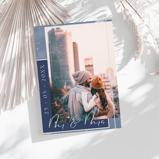 Save The Date M. & Mme Navy Blue White Script Photo