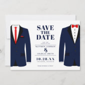 Save The Date M. & Mr. Modern Mariage Navy Tux - Enregistrer la  (Devant)