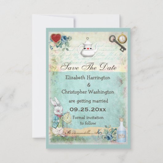 Save The Date Mad Hatter Wonderland Wedding Enregistrer La Date (Dos)