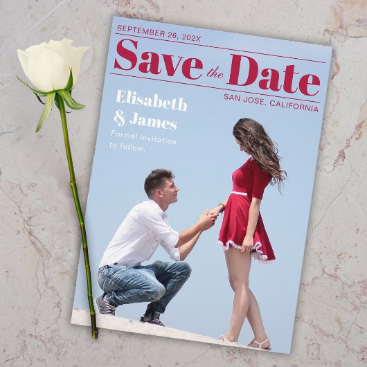 Save The Date Magazine Cover Modern Red Typography Photo
