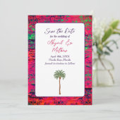 Save The Date Magenta et palmier tropical Mariage Inde (Debout devant)