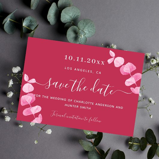 Save The Date Magenta eucalyptus mariage enregistrer la date