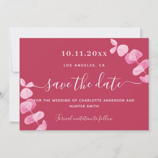 Save The Date Magenta eucalyptus mariage enregistrer la date (Devant)