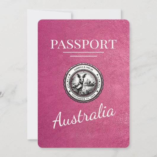 Save The Date Magenta Pink Australie Passeport Enregistrer La Da (Devant)