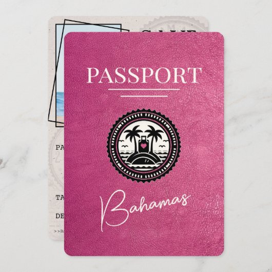 Save The Date Magenta Pink Bahamas Passport Enregistrer La Date (Devant / Derrière)