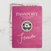 Save The Date Magenta Pink Florida Passeport Enregistrer La Date (Devant / Derrière)