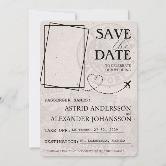 Save The Date Magenta Pink Florida Passeport Enregistrer La Date (Dos)