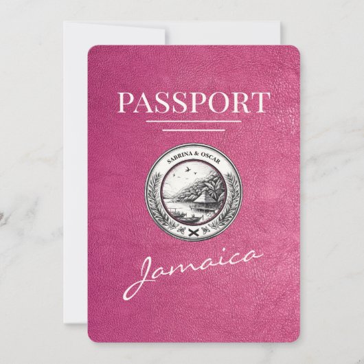 Save The Date Magenta Pink Jamaïque Passeport Enregistrer La Dat (Devant)