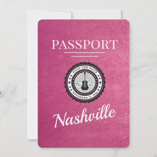 Save The Date Magenta Pink Nashville Passport Enregistrer La Dat (Devant)