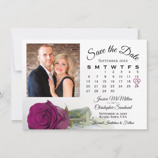 Save The Date Magenta Plum Rose Élégant calendrier de mariage et (Devant)