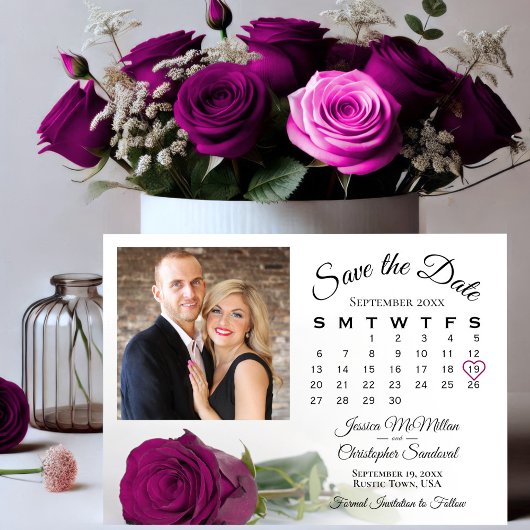 Save The Date Magenta Plum Rose Élégant calendrier de mariage et