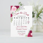 Save The Date Magenta Rose Floral Élégant Boho Calendrier Mariag (Debout devant)