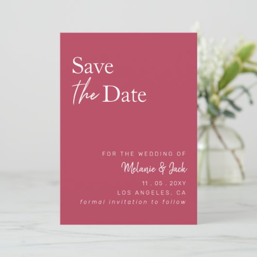 Save The Date Magenta Simple Calligraphie Photo Enregistrer La D (Debout devant)