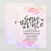 Save The Date Magenta Watercolor Feuilles Mariage Enregistrer La (Devant / Derrière)
