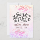 Save The Date Magenta Watercolor Feuilles Mariage Enregistrer La (Devant)