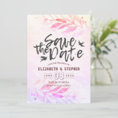 Save The Date Magenta Watercolor Feuilles Mariage Enregistrer La (Debout devant)