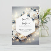 Save The Date Magic Chic White Roses Mariage (Debout devant)