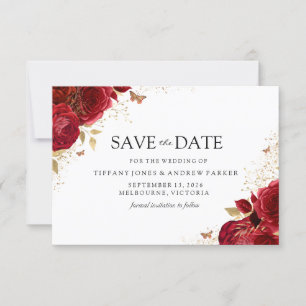 Save The Date Magique Romantique Roses Rouges Or Floral Mariage