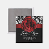 Save the Date Magnet Red Rose Damask Magneet (Voorkant / Achterkant)