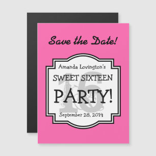 Save the Date Magnet Sweet 16 Verjaardag A02B ROZE Magnetische Uitnodiging