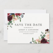 Save The Date Magnifique Blush & Fleurs Bourgognes Mariage éléga (Devant)