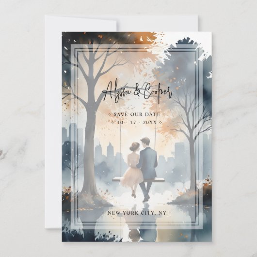 Save The Date Magnifique couple exquis Swing NY Park Mariage (Devant)