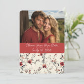 Save The Date Magnifique floral élégant rouge et rose  (Debout devant)