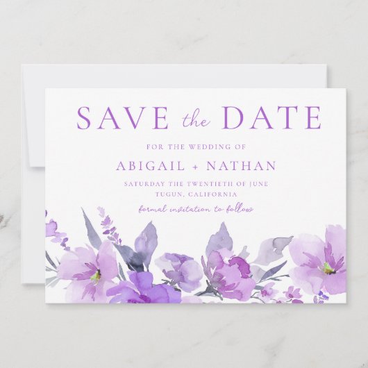 Save The Date Magnifique Lavande violette Mariage Floral (Devant)