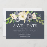 Magnifique Marine & White Watercolor Flowers Maria