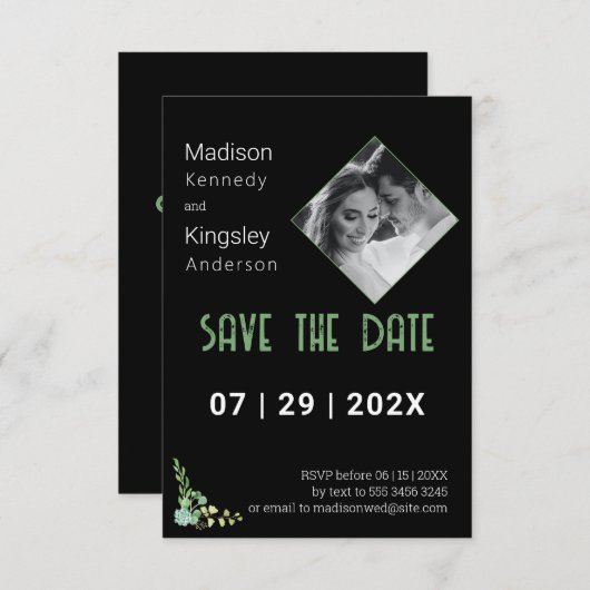 Save The Date Magnifique noir Enregistrer la photo de la date (Devant / Derrière)