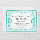 Save The Date Magnifique Ornate Papel Picado Photo Aqua Mariage (Devant)