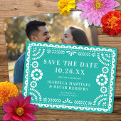 Save The Date Magnifique Ornate Papel Picado Photo Aqua Mariage