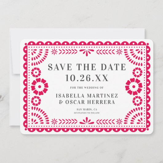 Save The Date Magnifique Papel Orné Picado Photo Mariage rose (Devant)
